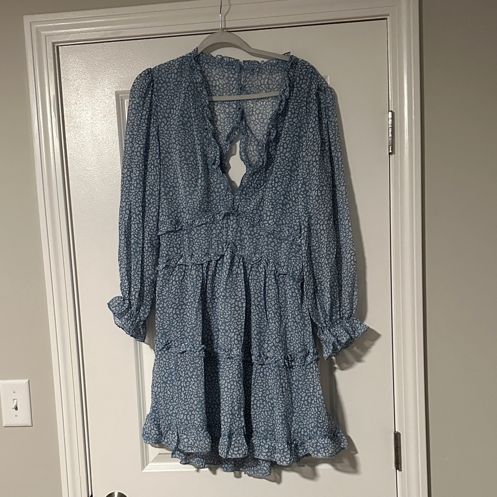 Blue Speckled Ruffle Dress